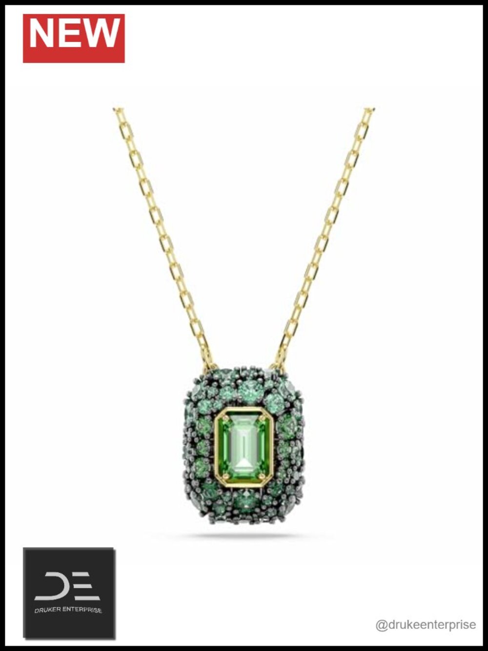 Swarovski Zirconia Octagon Pendant 18K Gold Finish Statement Necklace